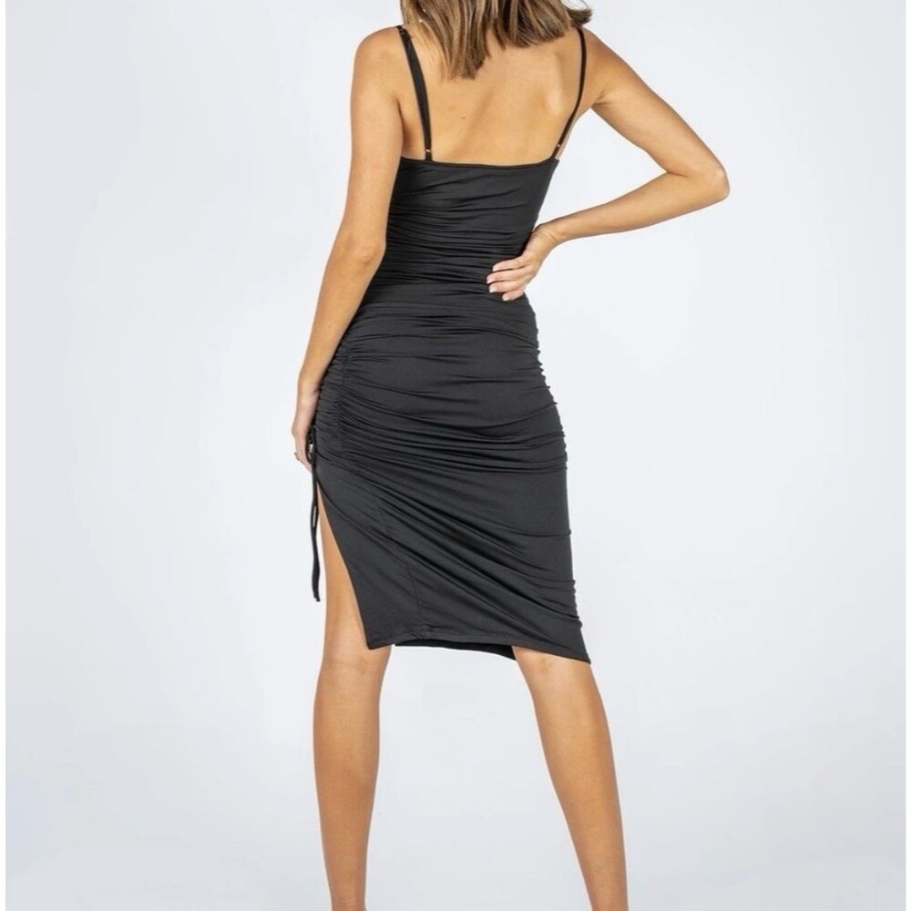 Princess Polly Adalee Midi Dress Black Women's Thigh Slit Size 8 Party Cocktail - Picture 3 of 11
